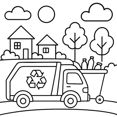 Electric Garbage Truck Collecting Recyclables In A Neighborhood