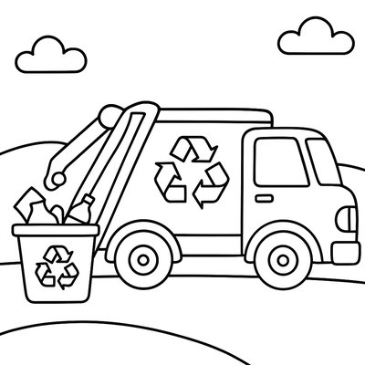 Garbage Truck Collecting Recycling Materials