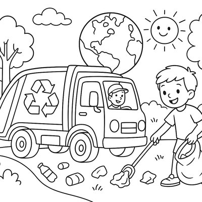 Recycling Truck Collecting Materials For Earth Day Cleanup