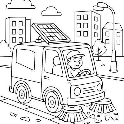 Solar-powered Street Sweeper Cleaning City Sidewalks