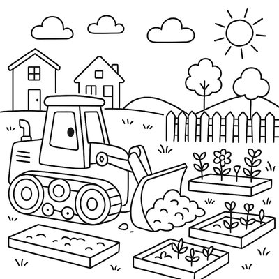 A Bulldozer Helping To Build A New Community Garden