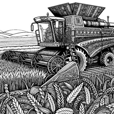 A Combine Harvester In A Wheat Field