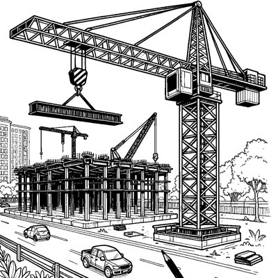 A Crane Lifting A Steel Beam On A Construction Site
