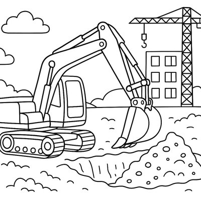 Excavator Digging Foundation For New Building