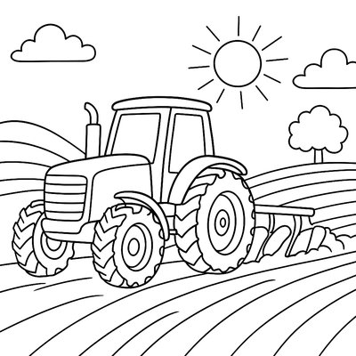 Tractor Plowing Field Preparing For Planting