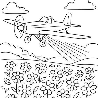 A Crop Dusting Plane Over Blooming Fields