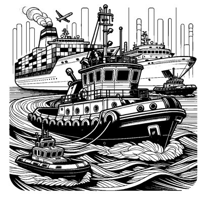 A Tugboat Pulling A Large Ship Into Port