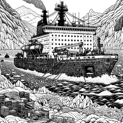 An Icebreaker Ship Pushing Through Arctic Ice