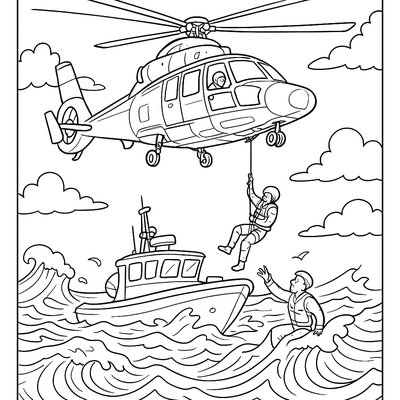 Coast Guard Helicopter Rescuing Boat At Sea
