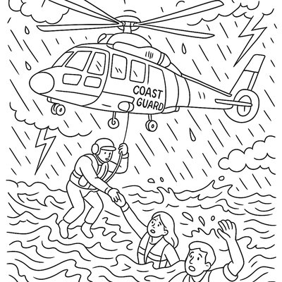 Coast Guard Helicopter Rescuing People From Stormy Waters