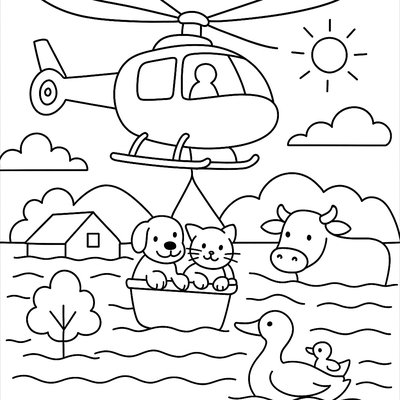 Helicopter Rescuing Animals From Spring Flooding