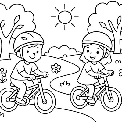 Children Riding Bicycles On A Tree-lined Park Path In Spring
