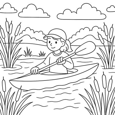 Kayak Paddling Through Spring Marsh With Cattails