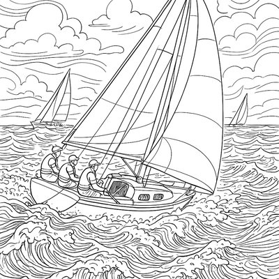 Sailboat Racing Regatta With Multiple Colorful Sails