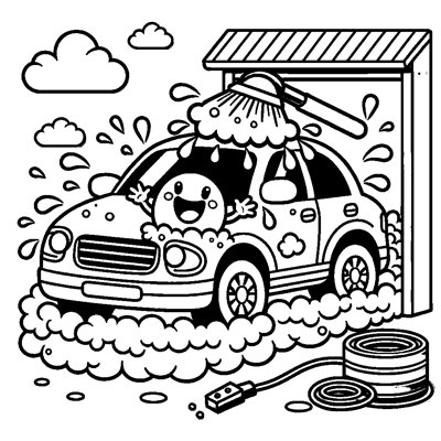 A Car Wash With A Happy Car Getting Cleaned