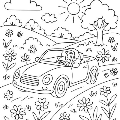 A Convertible Car Driving Through Blooming Countryside
