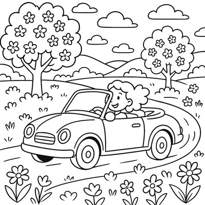 A Convertible Car Driving Through Spring Countryside