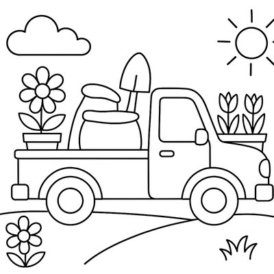 A Pickup Truck Loaded With Spring Planting Supplies