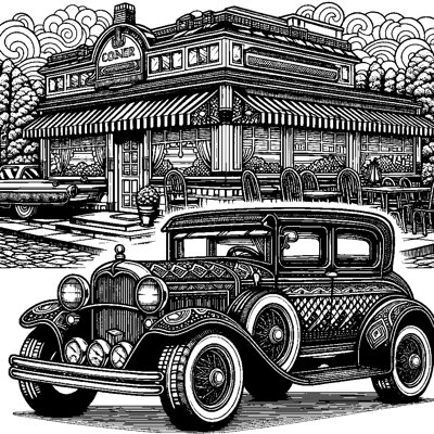 A Vintage Car Parked In Front Of A Diner