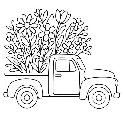 A Vintage Pickup Truck Filled With Spring Flowers