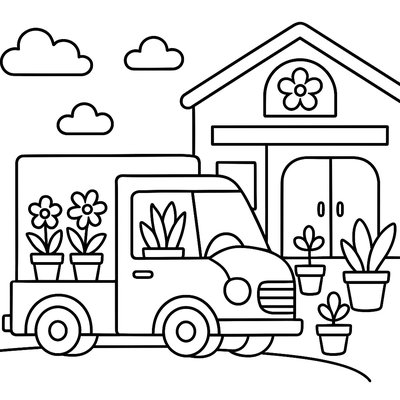 Delivery Truck Bringing Spring Plants To Garden Center