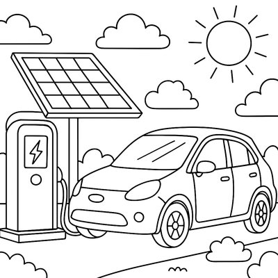 Electric Car Charging At Solar-powered Station