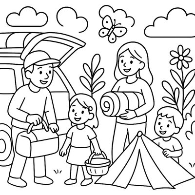Family Loading Car For Spring Camping Trip