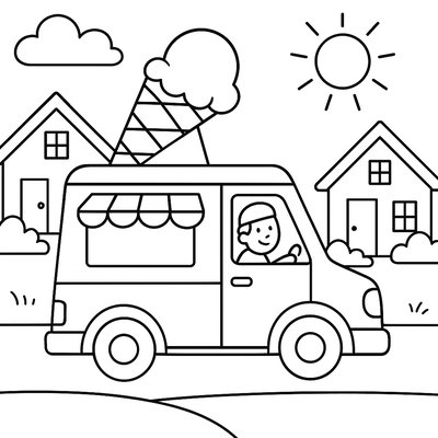 Ice Cream Truck Driving Through Neighborhood