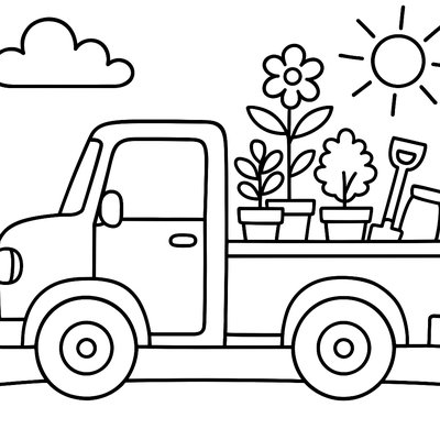 Pickup Truck Loaded With Plants And Gardening Supplies