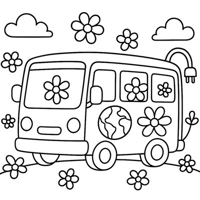 An Electric Bus Decorated With Earth Day Messages And Flowers