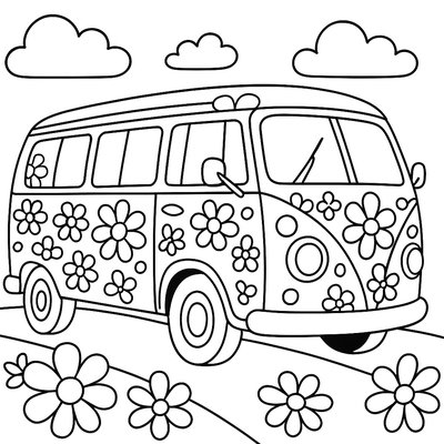 An Electric Bus Decorated With Flower Power Designs