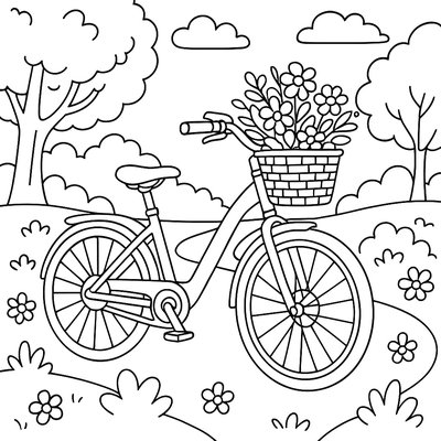 Electric Bicycle With Flower Basket Riding Through Park