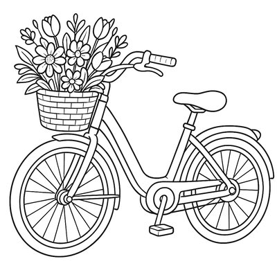 Electric Bike With Basket Full Of Spring Flowers