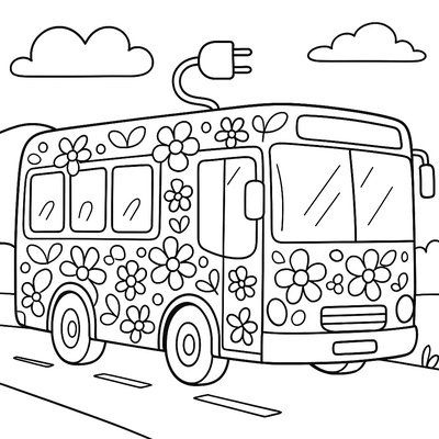 Electric Bus Decorated With Flower Patterns