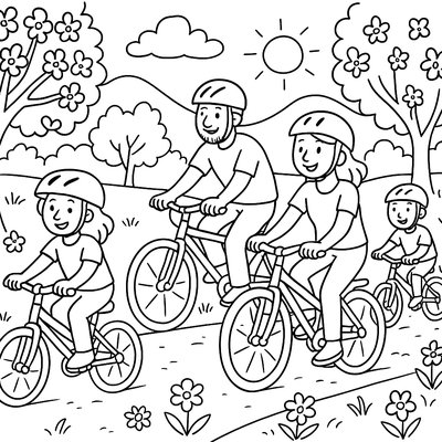 Family Riding Bicycles On A Scenic Trail In Spring