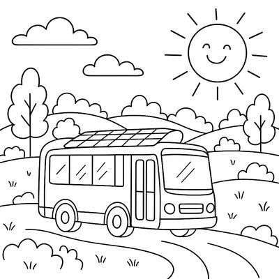 Solar-powered Bus Driving Through Countryside