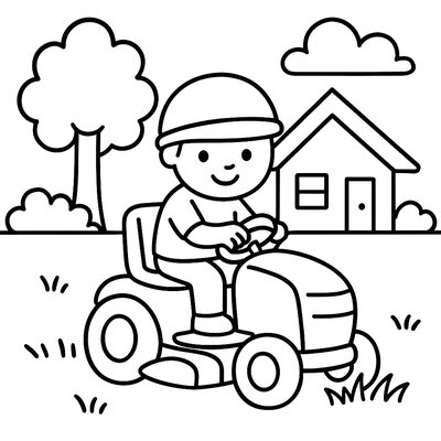Riding Lawn Mower Cutting Grass In Suburban Yard