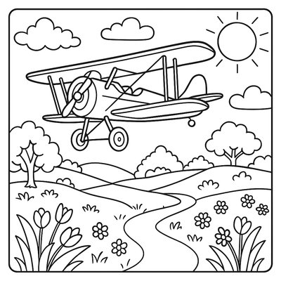 A Vintage Biplane Flying Over Spring Countryside