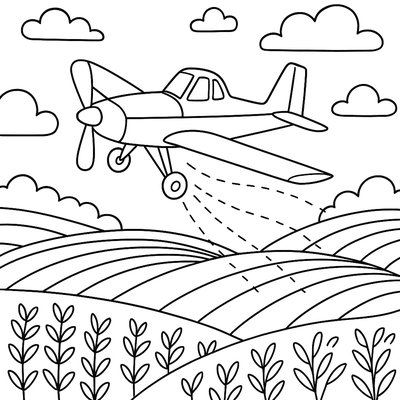 Crop Duster Plane Spraying Over Spring Agricultural Fields