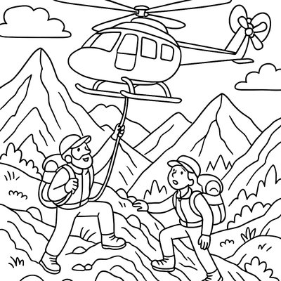 Helicopter Rescuing Hikers From Mountain