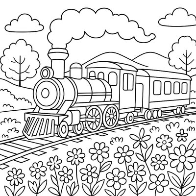 A Steam Train Crossing Mountain Bridge