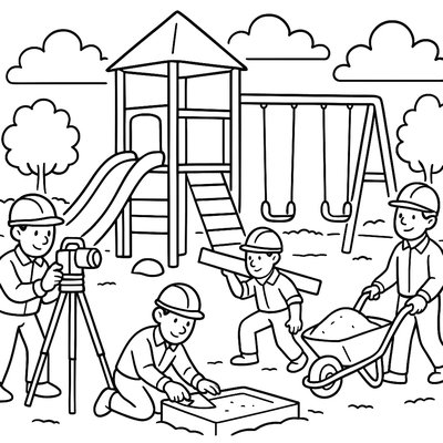 Construction Crew Building A Community Garden