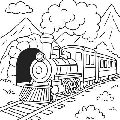 Steam Locomotive Chugging Through Mountain Tunnel