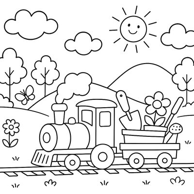 Train Carrying Gardening Supplies Through Countryside In Spring