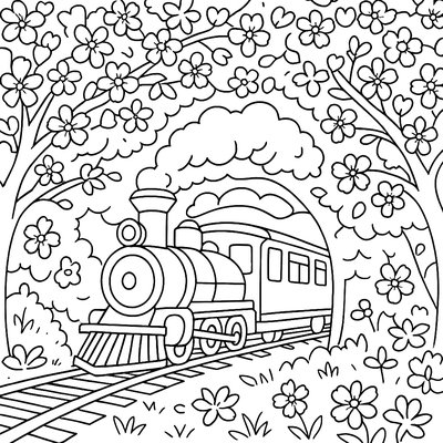 Train Passing Through Tunnel Of Blooming Cherry Trees
