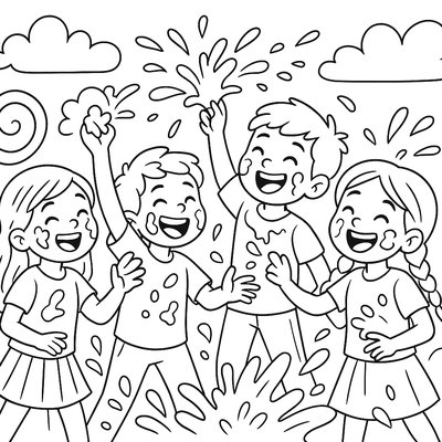Children Celebrating Holi Festival With Colorful Powder And Joy
