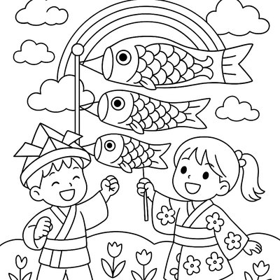 Children Celebrating Japanese Cherry Blossom Festival