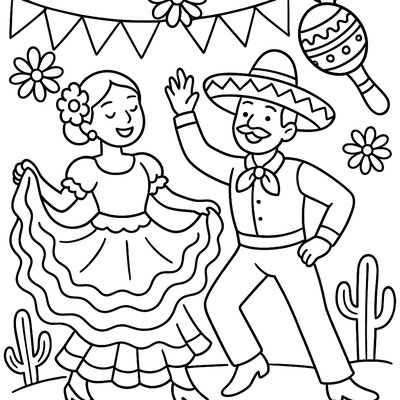 Cinco De Mayo Celebration With Dancers In Colorful Dresses