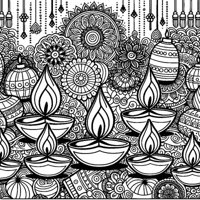 Diwali Oil Lamps (diyas) Arranged In A Pattern