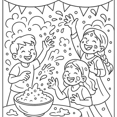 Holi Festival Celebration With Children Throwing Colorful Powders